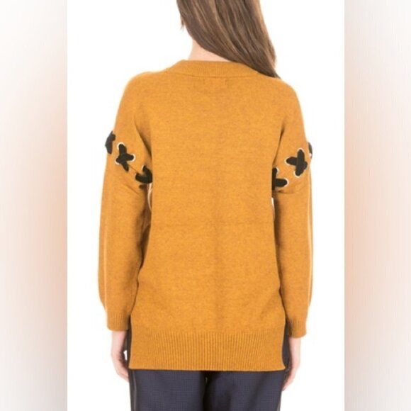** Molly Bracken Mustard Crew Neck Sweater w/ Velvet Arm Tie Detailing Size L/XL - Picture 3 of 8